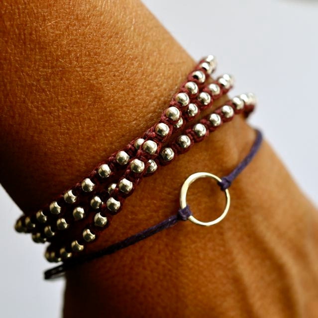 Good Karma bracelet. Sterling silver circle bracelet. Irish linen cord
