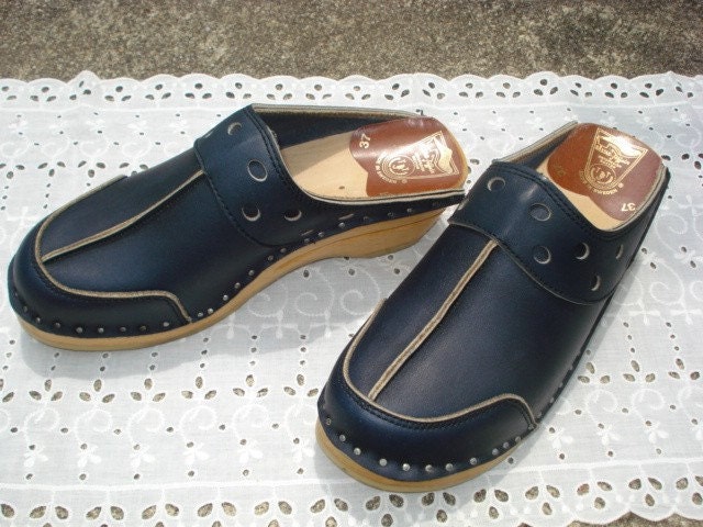 Vintage Swedish Bastad Toffeln Clogs Blue 37 New in Box Late 1970's