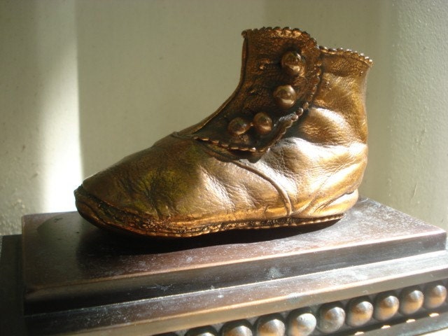 Early Bronze Baby Shoe Bookend Button Up Bootie
