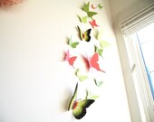 15 Butterflies, Spring, Paper, Wall Decor, Art, 3D, Green, Pink, Nursery, Baby, Wedding Decor,Shower, Cardstock, Eco-friendly