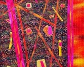 bright art quilt, this one is Muy Caliente in fuchsia,orange,and pink