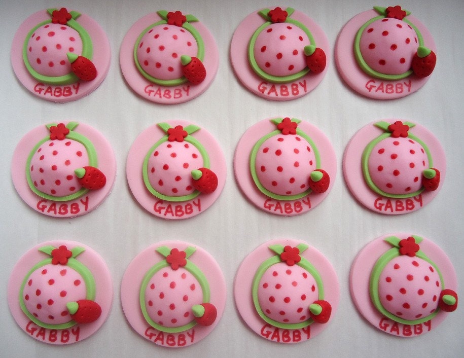 Edible Cupcake Toppers - Strawberry Hat Fondant Cupcake Decorations