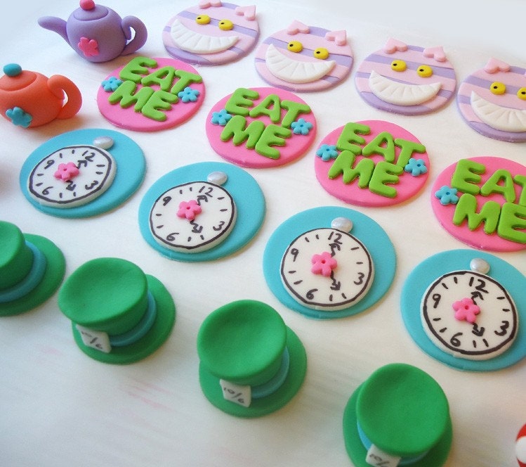 Edible Wonderland Cupcake Toppers - Fondant Cupcake Toppers - Wonderland Mix