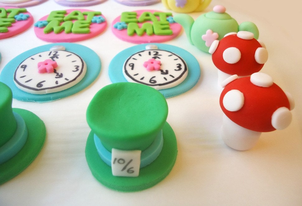 Edible Wonderland Cupcake Toppers - Fondant Cupcake Toppers - Wonderland Mix