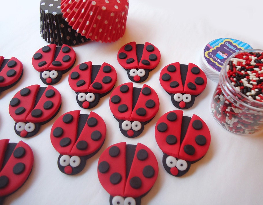 Fondant Cupcake Toppers - Ladybug Mini Party Package - Edible Ladybug Toppers