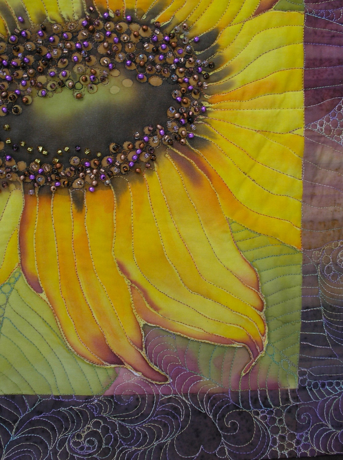 Sunflower Art Quilt  Hand Painted Quilted Wall Hanging