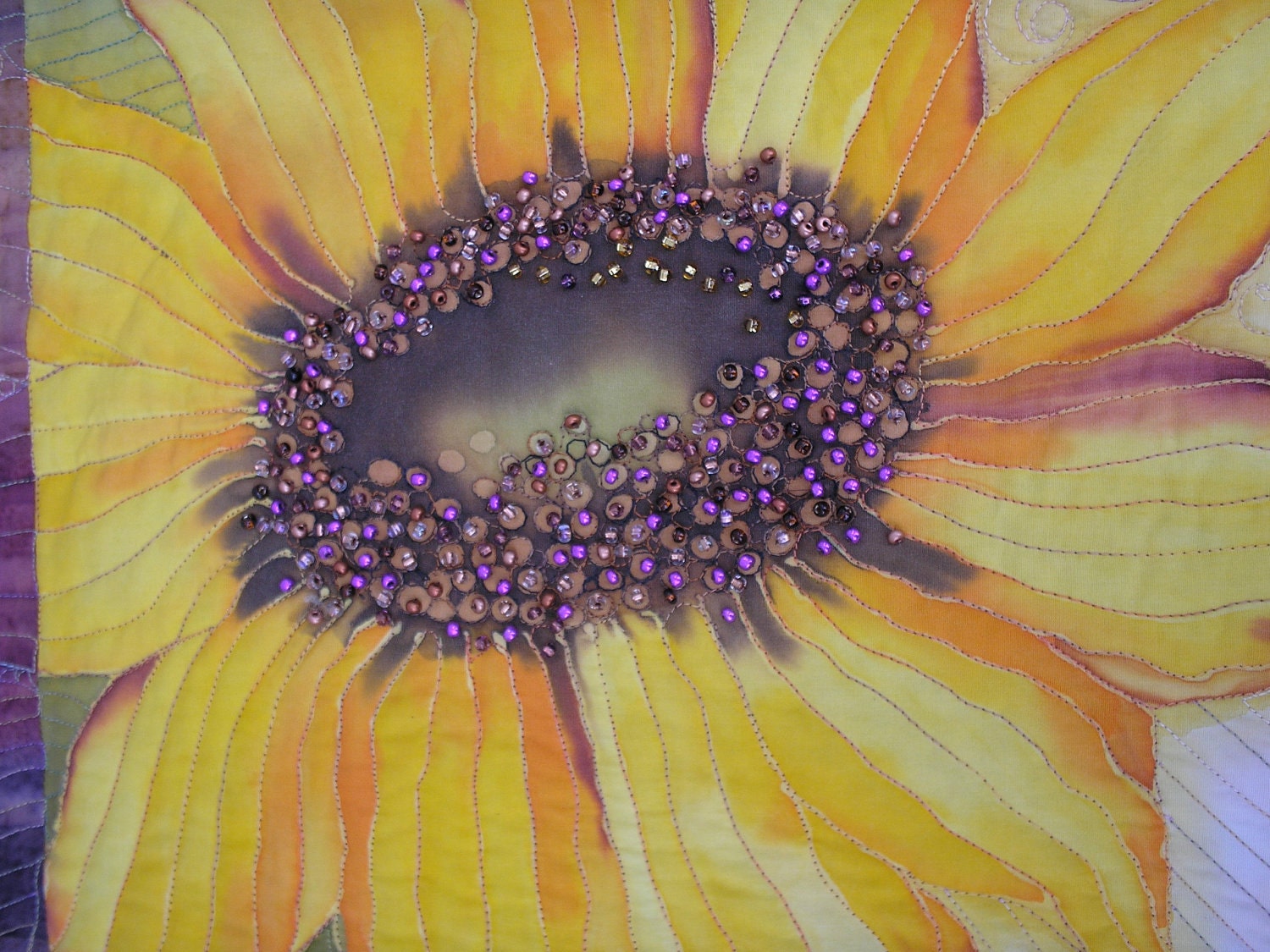 Sunflower Art Quilt  Hand Painted Quilted Wall Hanging