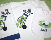Monogrammed Burp Cloth, Bib, and Bodysuit - Gift Set for Baby Boy - Personalized Embroidered