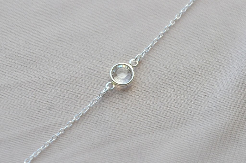 Tiny Pebble Necklace - clear swarovski crystal sterling silver round gem dainty - simple everyday jewelry - adenandclaire