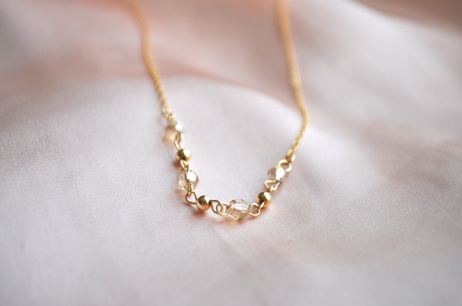 Gold Wish Necklace - golden swarovski crystal gold filled beaded - simple dainty jewelry - wedding & everday