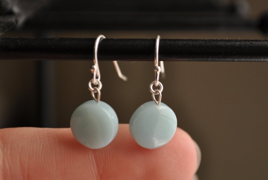 Robin Blue Earrings - round amazonite stone sterling silver - simple everyday jewelry - adenandclaire