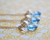 Bouquet Necklace - Aquamarine Blue Swarovski Crystal Freshwater Pearl & Gold Filled Cluster - Set of 3 - wedding jewelry