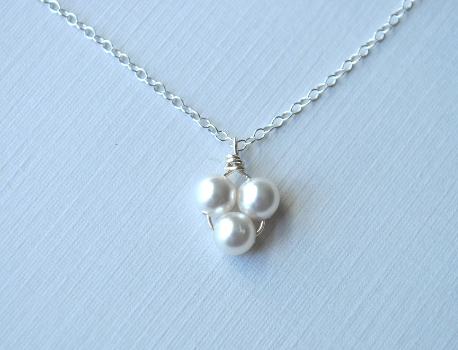 Baby's Breath Pearl Necklace - small white pearl cluster trio sterling silver - simple bridal wedding or everyday jewelry - adenandclaire