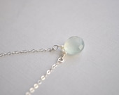 Seafoam Necklace - light green chalcedony stone sterling silver heart briolette solitaire - simple everyday jewelry