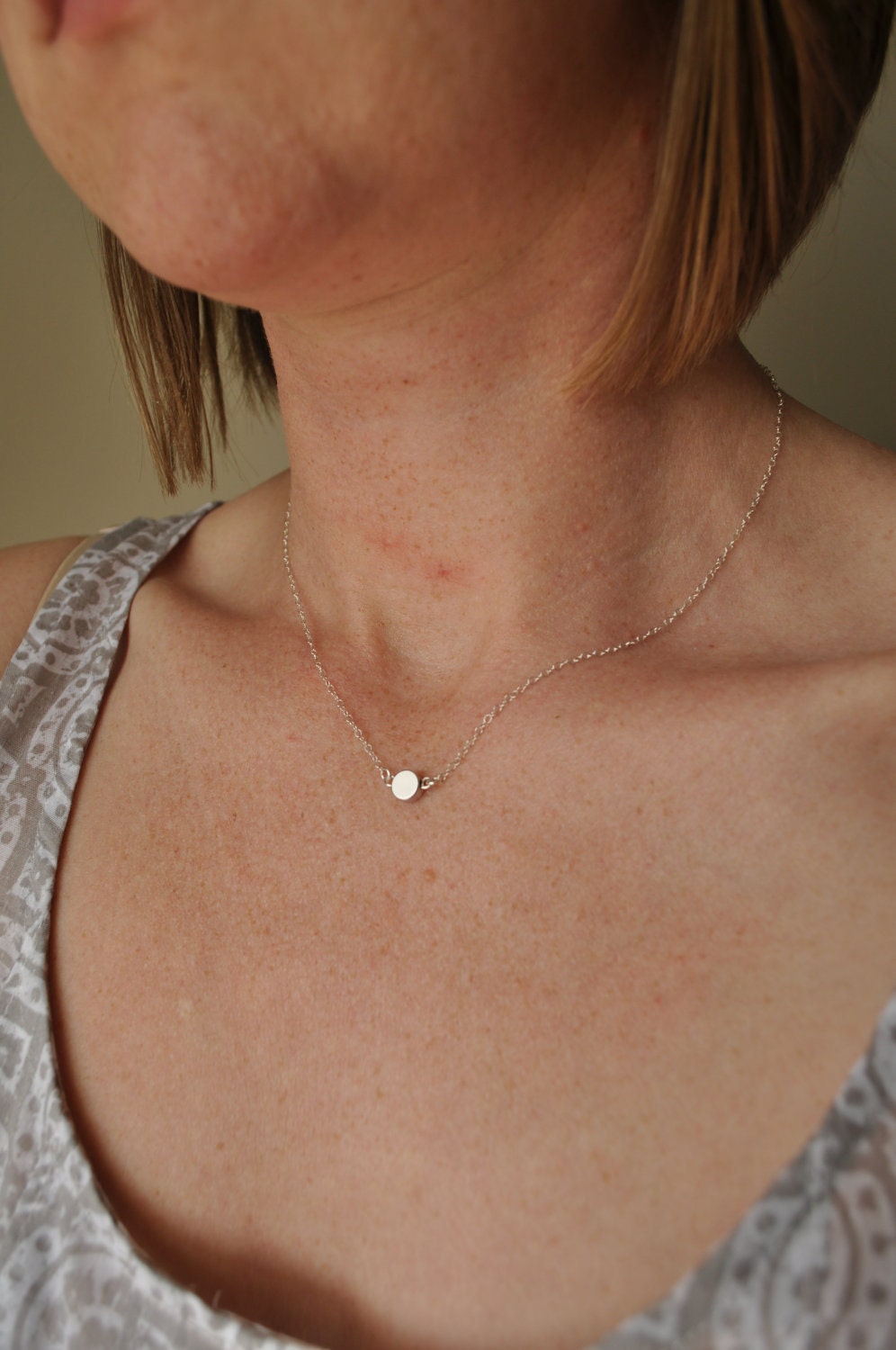 Tiny Silver Dot Necklace - small circle tiny silver charm sterling silver minimal simple & sweet - adenandclaire