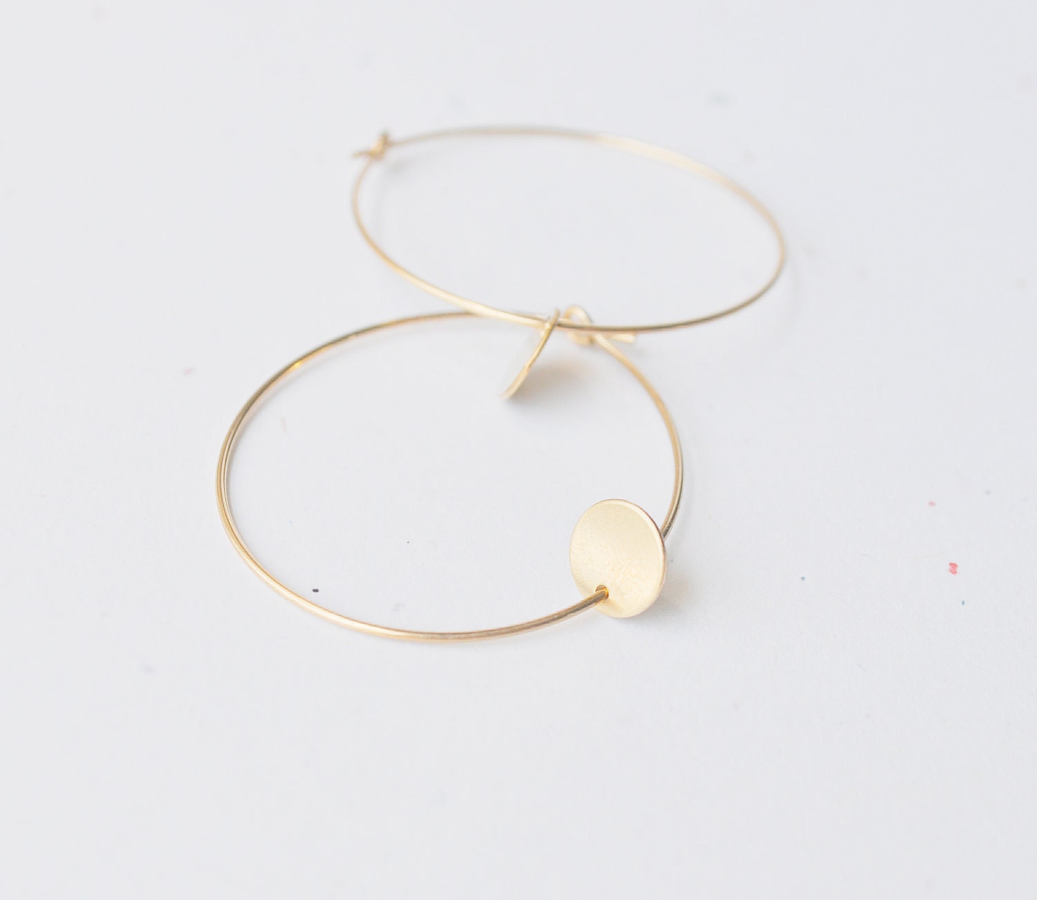 Gold Dot Hoop Earrings - gold filled small circle round disc charm - simple everyday jewelry - adenandclaire