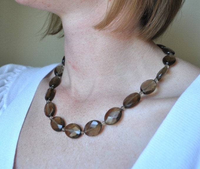Smoky Quartz Necklace - faceted gemstone brown simple modern jewelry - ON SALE - adenandclaire