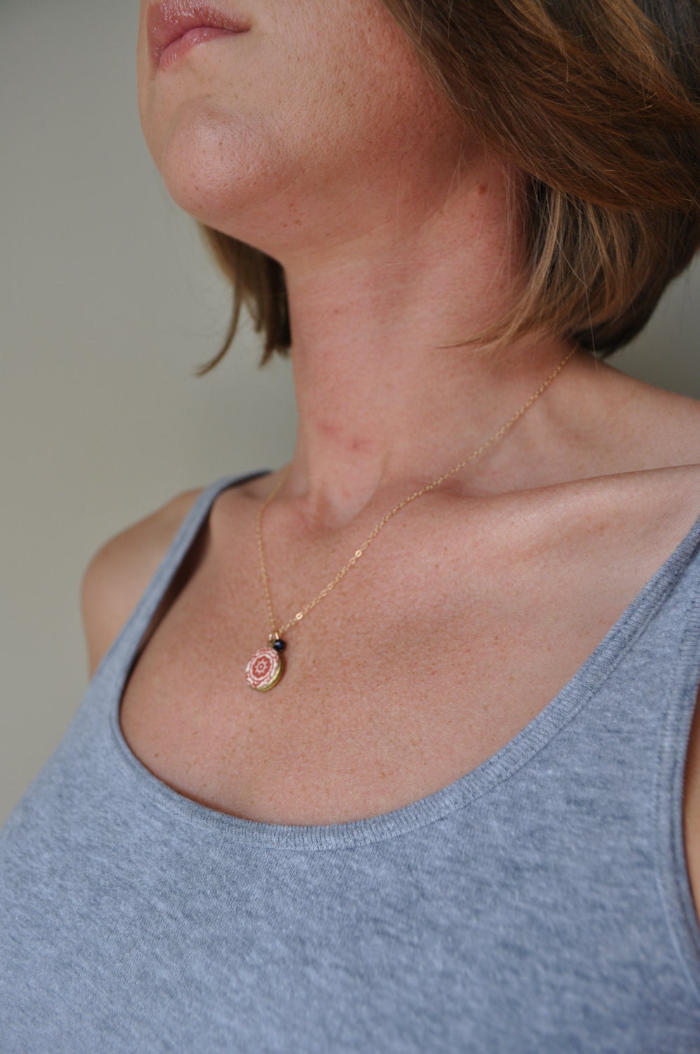Red & gold locket necklace - simple everyday jewelry - adencreations