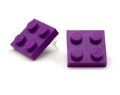 Small flat earrings made with LEGO bricks silver hardware