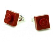 Small square earrings made with LEGO bricks silver hardware