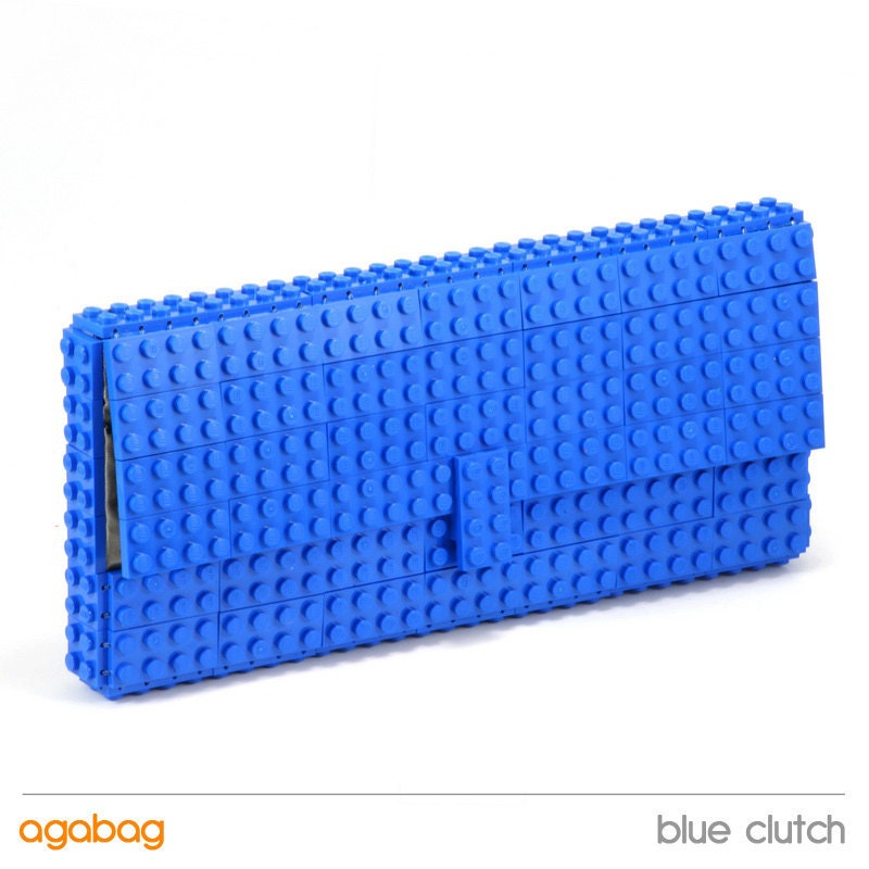 Blue clutch made entirely of LEGO bricks