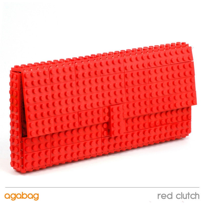 Red clutch made entirely of LEGO bricks