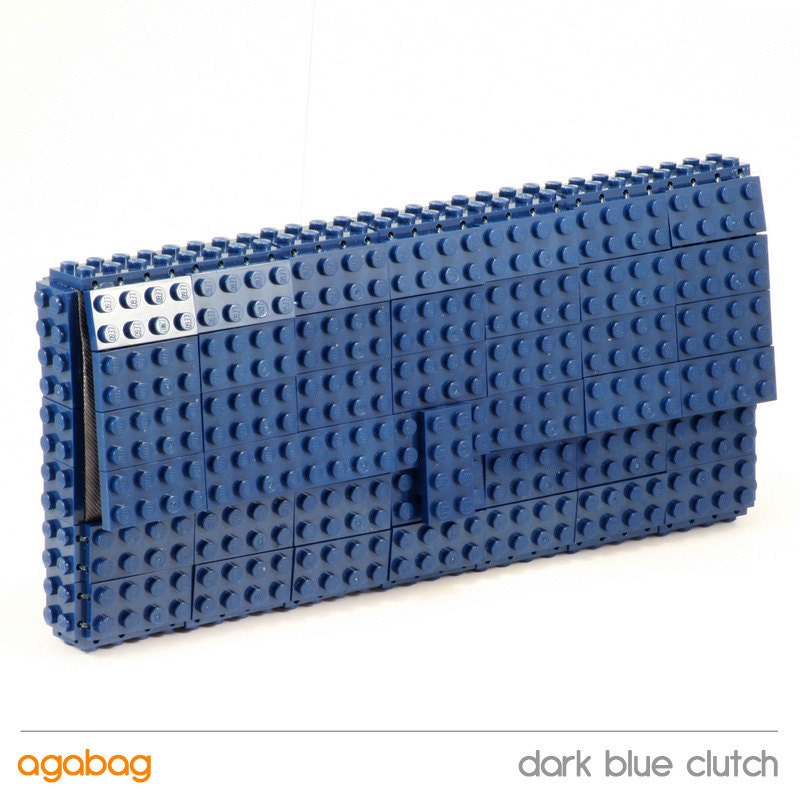 Dark blue clutch made entirely of LEGO bricks