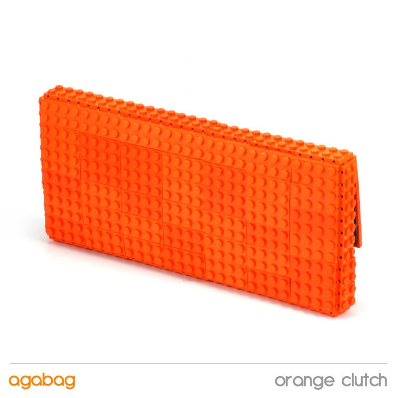Orange clutch made entirely of LEGO bricks