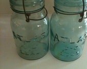 2  Atlas E Z Seal Mason Aqua Teal Blue Quart Glass Top Jars Wedding Flowers