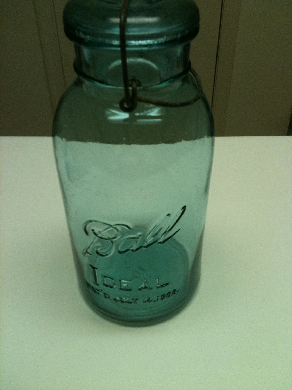 Vintage Aqua Blue Ball Mason 1/2 Gal Canning Fruit JAR with glass top Perfect for Peacock Color Wedding