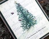 SALE 30% OFF - Woodland Christmas Tree with Animals Handmade Holiday Card - Free US Shipping - Regular Price 4.50