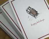 Winter Sled Old-Fashioned Happy Holidays Handmade Greeting Cards, Set of 8