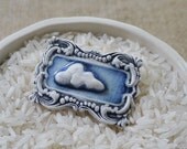 Porcelain Cloud brooch, Antique Frame, Mrs Peterson Pottery, Free Worldwide Shipping
