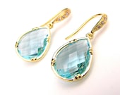 Sapphire blue crystal quartz pendant drop with white gold cz hook earrings - Free US shipping