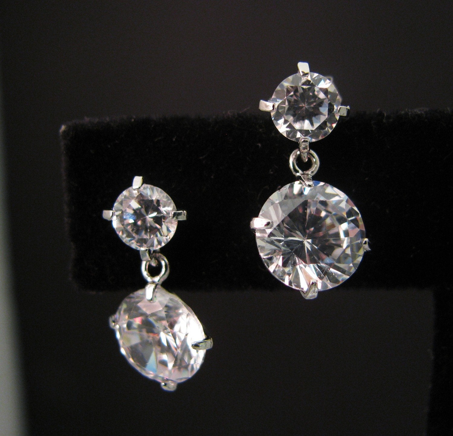 Cubic zirconia 8mm drop.with Sterling silver cz post - Free US shipping