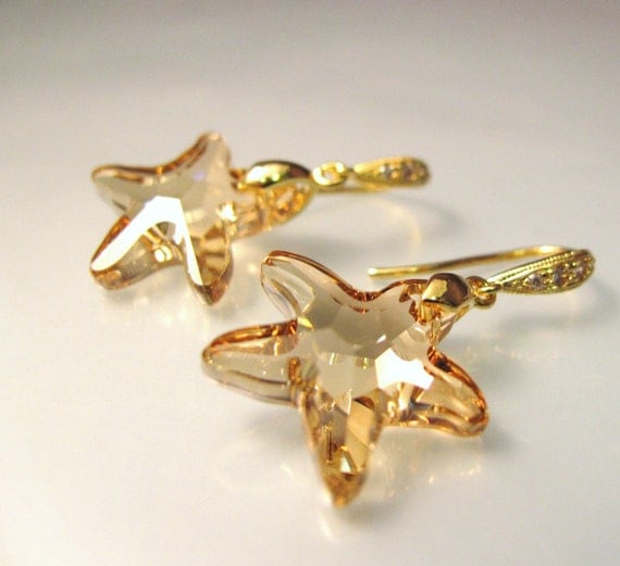 Golden shadow Starfish Swarovski crystal earrings - Free US shipping