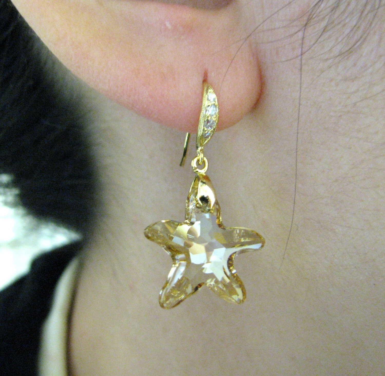 Golden shadow Starfish Swarovski crystal earrings - Free US shipping