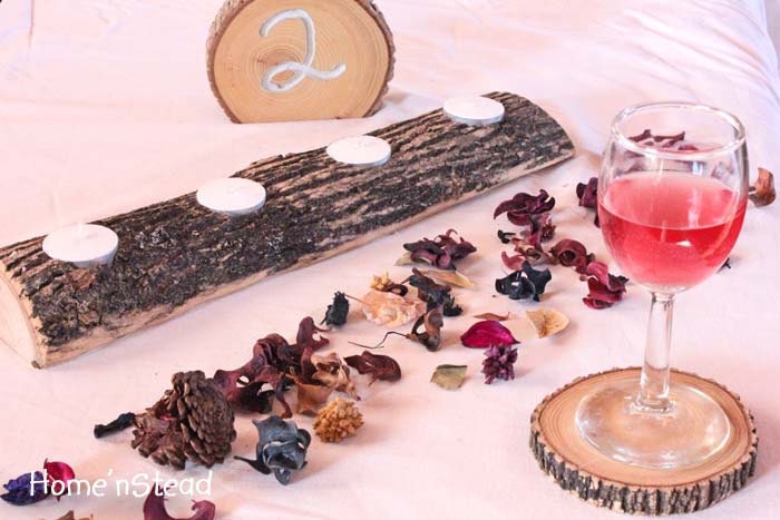 Log Candle Holder Rustic Wedding Cabin Decor Table Piece Slab Ash Wood