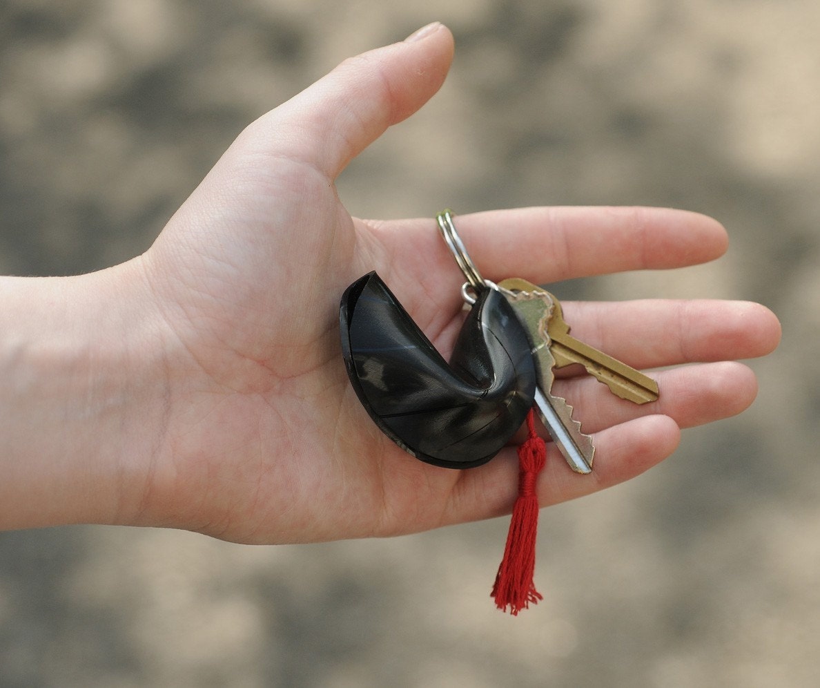 Upcycled Vinyl Fortune Cookie Keychain
