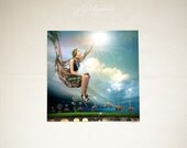 Dreamy illustration romantic digital art whimsical gift for her surreal poster blue sky nature green mint aqua plant botanical floral animal