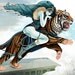 Adventure - romantic art print computer graphics The Amazon all-female warrior fantasy wild tiger princess teal blue mint brown gift for him