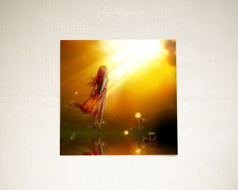 Flight Of Fancy - fine art digital print computer graphics photo alteration interior surreal fantasy home decor yellow orange sunshine brown