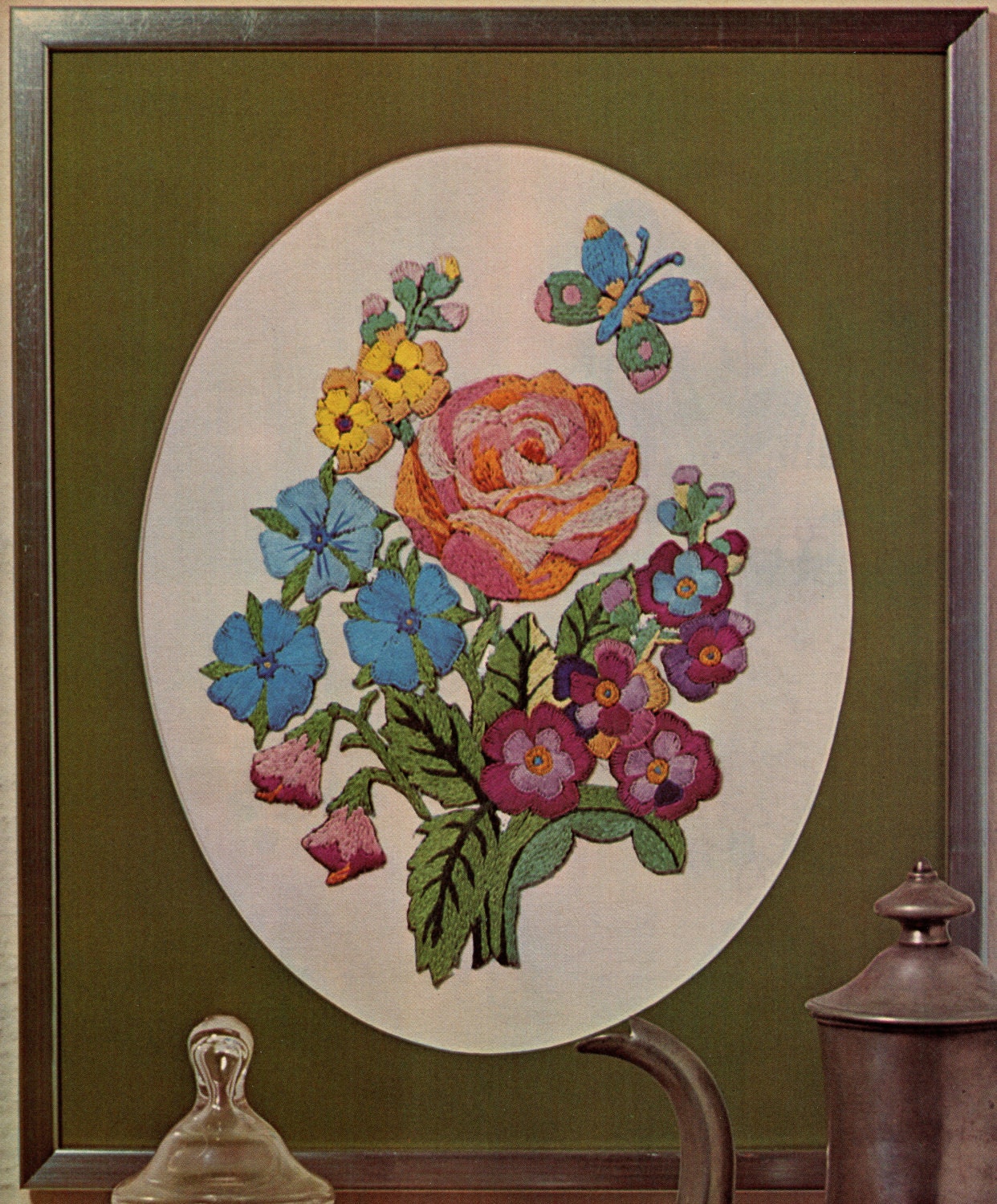 1973 Flower Bouquet Vintage Crewel Embroidery Pattern PDF