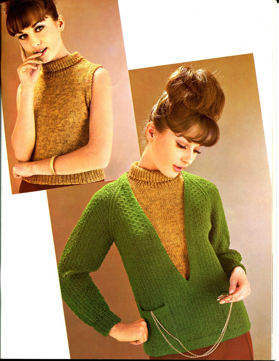 Bear Fleisher 1964 Vintage Turtleneck Deep V Neck Sweater Pattern PDF 2 Patterns