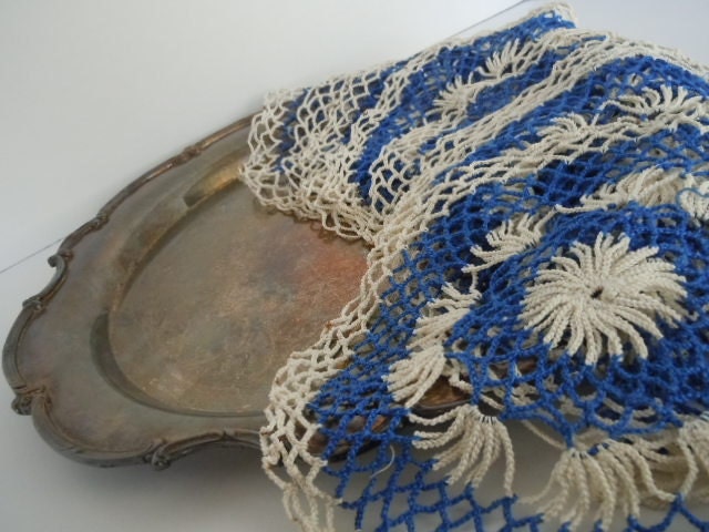 Vintage Doilies Royal Blue Cream Farmhouse Romantic Shabby Rustic Home Decor Collection of 8
