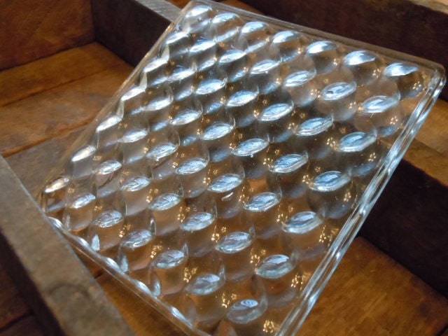 Antique Glass Prism Tile Rare Salvaged Industrial Art Deco Pressed Glass Double Bubble Pattern Tile