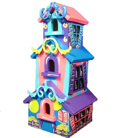 Bright Hand Painted Cartoon Style Birdhouse