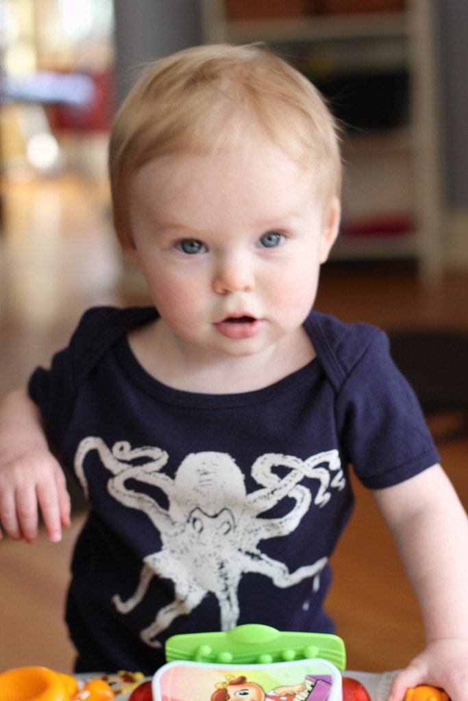 Octopus Hand Screen Printed Baby Onesie