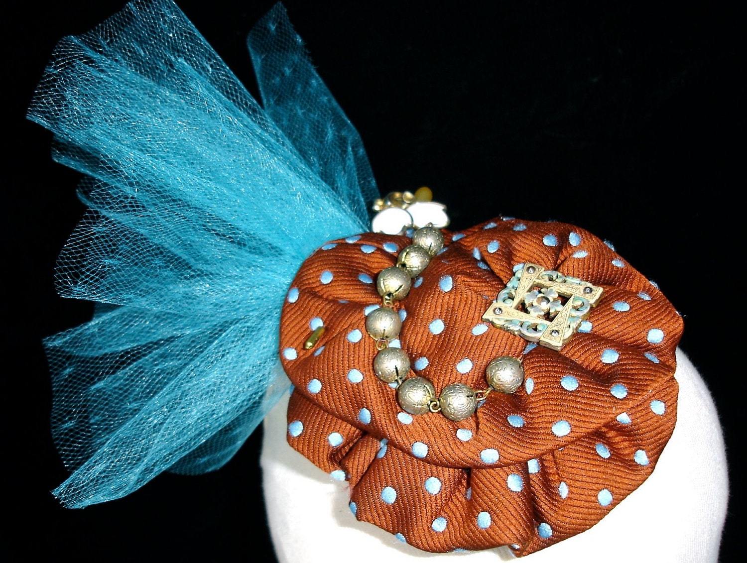 Cocktail Hat with Vintage Turquoise Veil