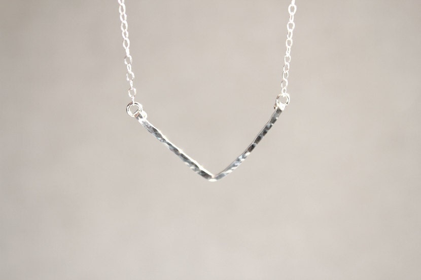 Sterling Silver V Necklace - Hammered - Hand Forged